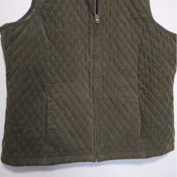 Basic Editions Dark Forest Green Quilted Corduroy Vest Pockets Zip Front Size XL - Picture 7 of 9